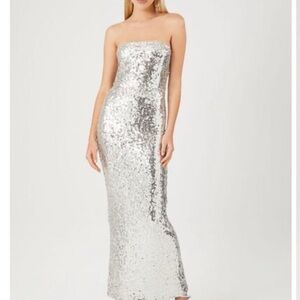 Stunning Silver Sequin Strapless Gown